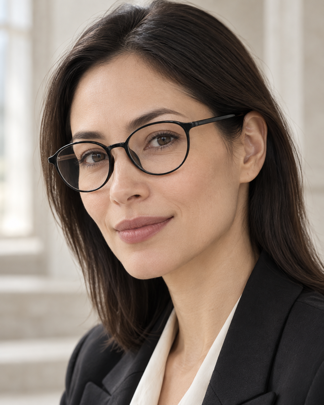 Colette Oval Frames in Black - worn by a woman