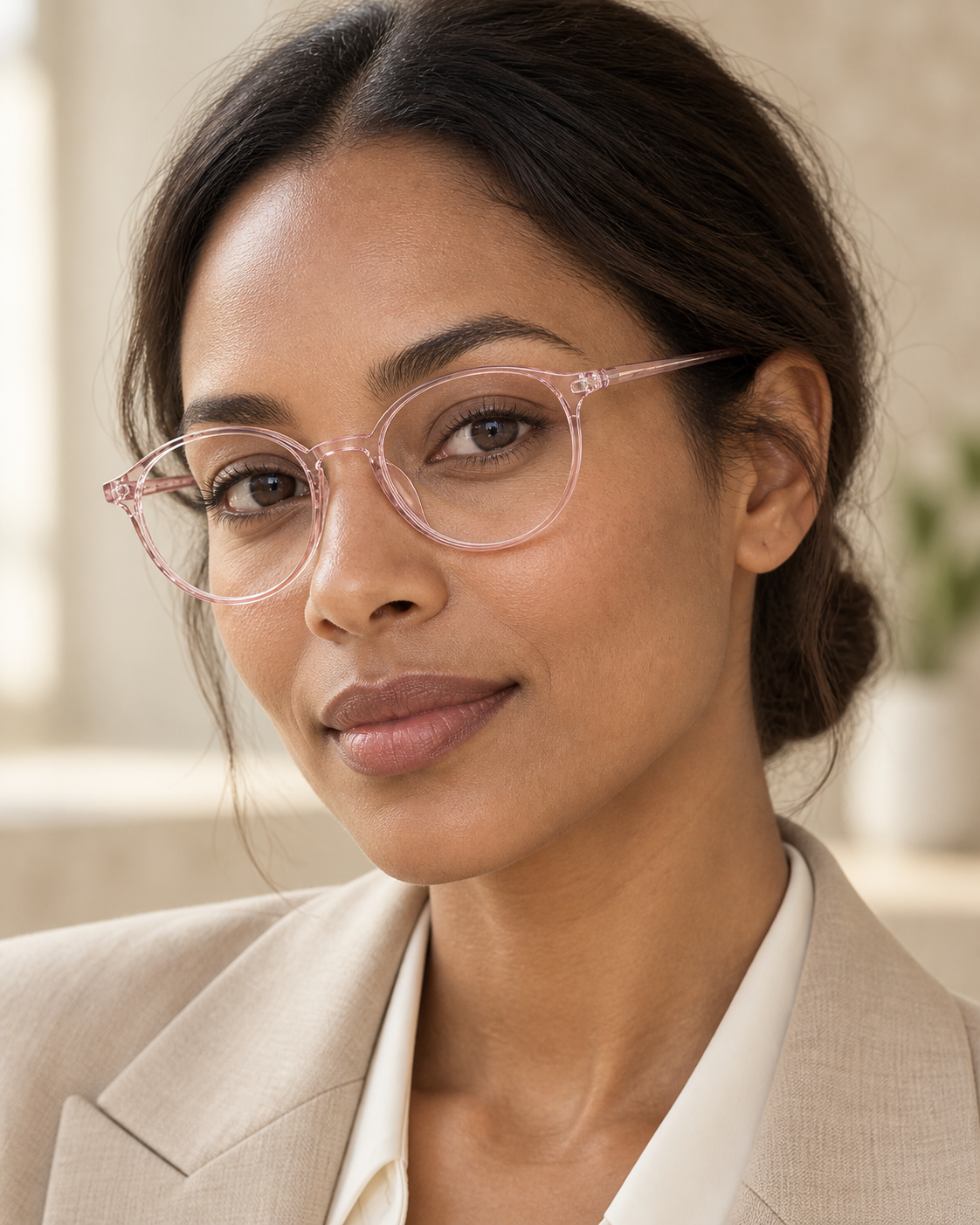 Colette Oval Frames in Rose Crystal - worn by a woman
