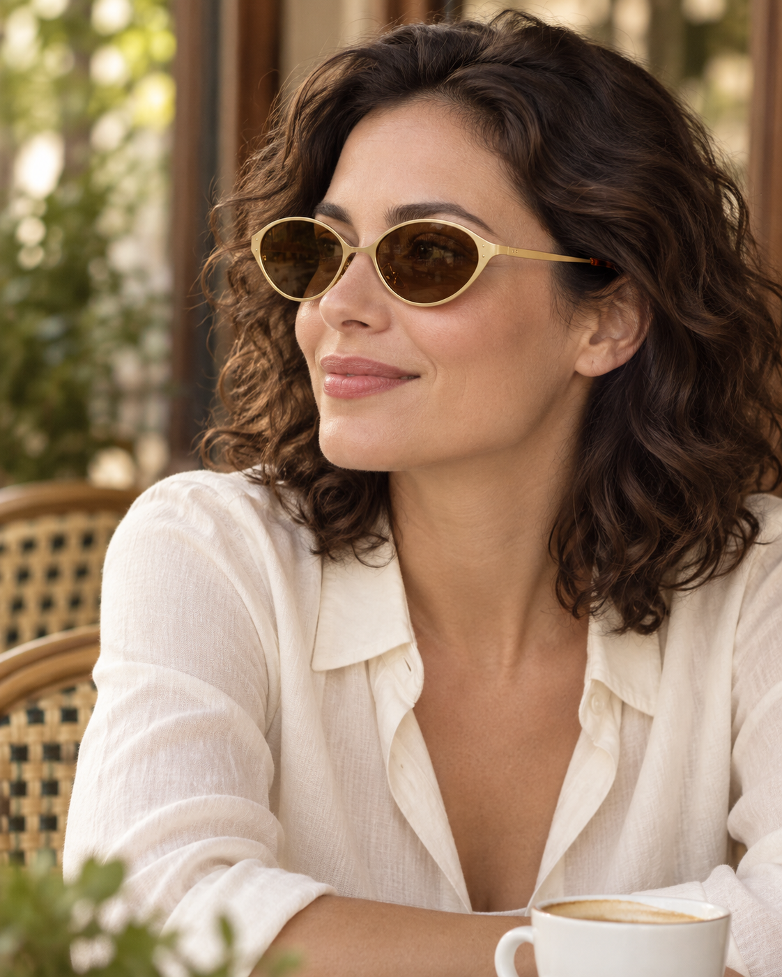 Nerelle Cat-Eye Sunglasses in Gold Brown - worn by a woman