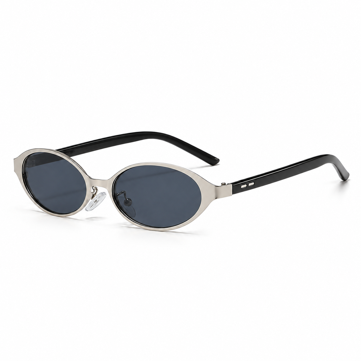 Isella Oval Metal Sunglasses in Silver Smoke - product view on white background