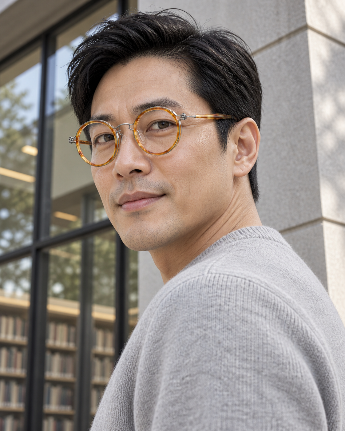 Elian Round Titanium Frames in Amber Silver - worn by a man