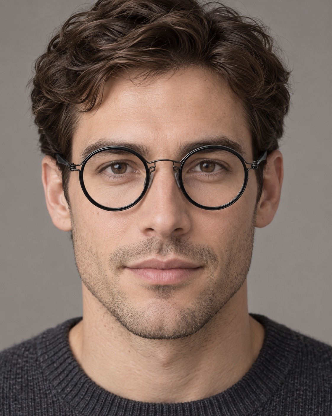 Elian Round Titanium Frames in Black - worn by a man