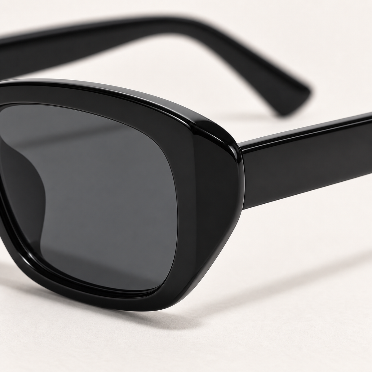Marceau Square Sunglasses in Black - Sculpted front corner and temple detail