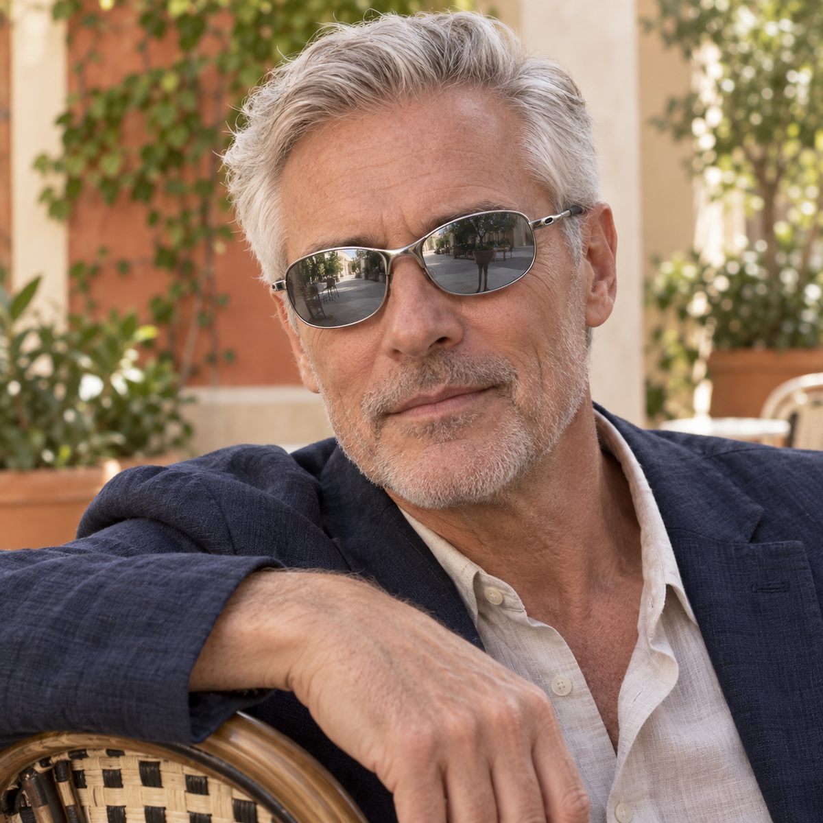 Rovello Polarized Sunglasses in Silver Mirror - worn by a man