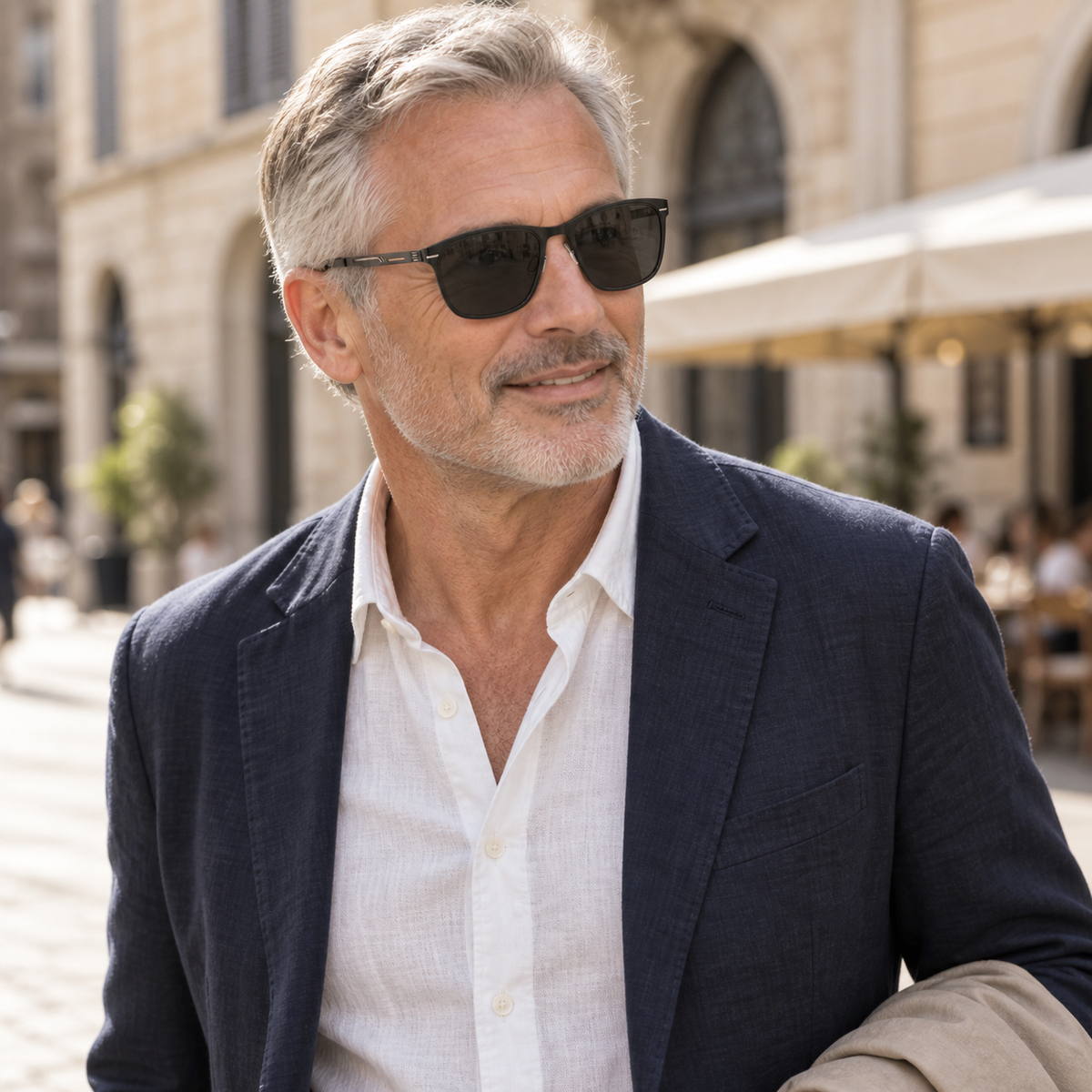 Vareno Polarized Square Sunglasses in Black Gray - worn by a man