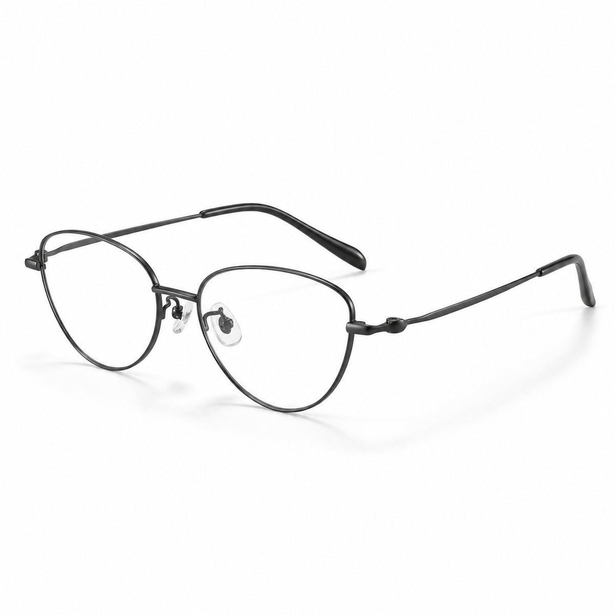 Odeline Titanium Cat-Eye Frames in Black - product view on white background