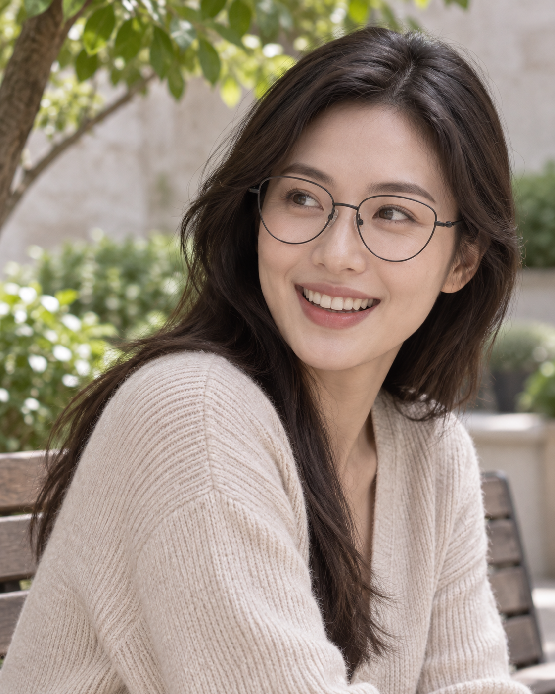 Odeline Titanium Cat-Eye Frames in Black - worn by a woman