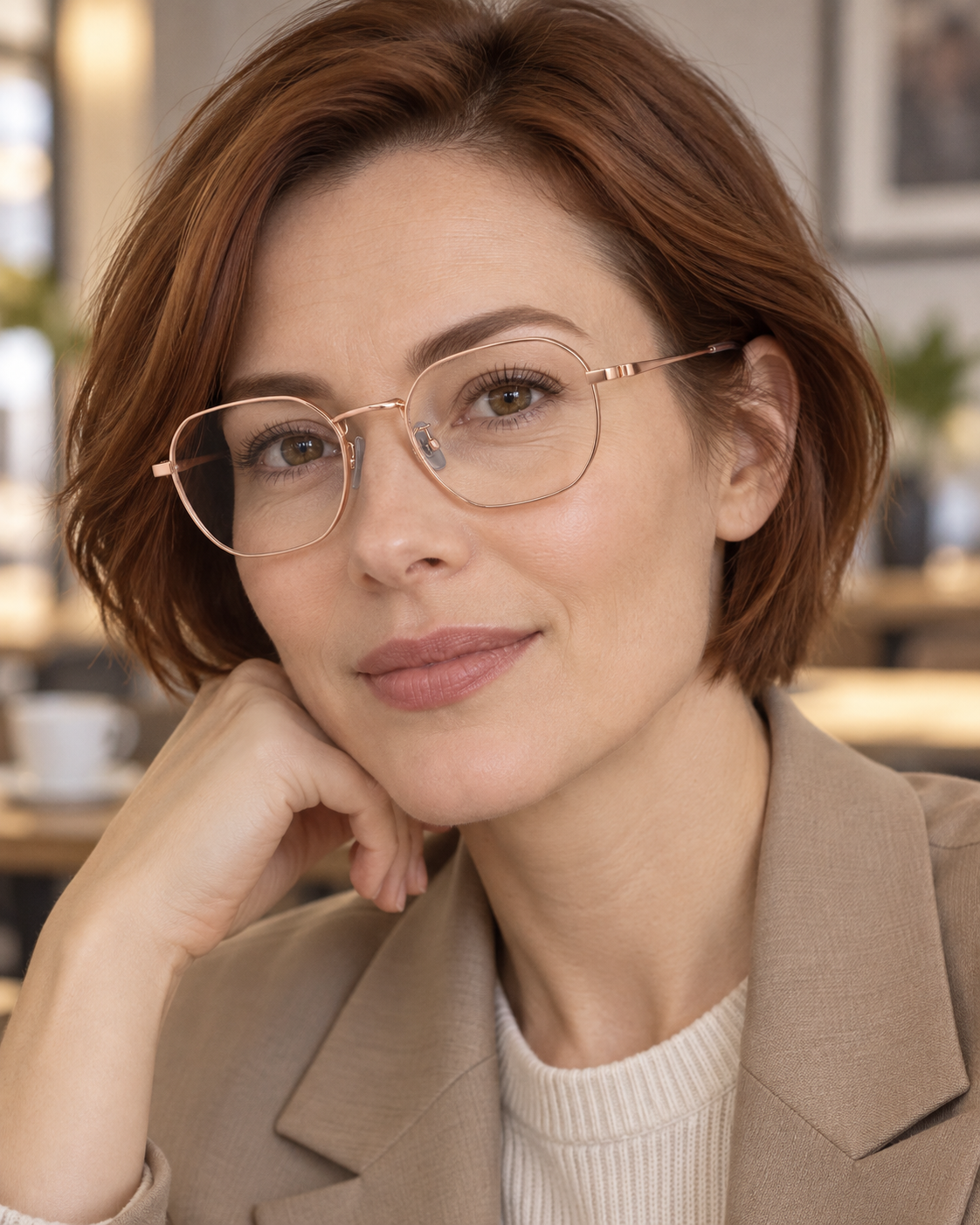 Soren Titanium Frames in Rose Gold - worn by a woman