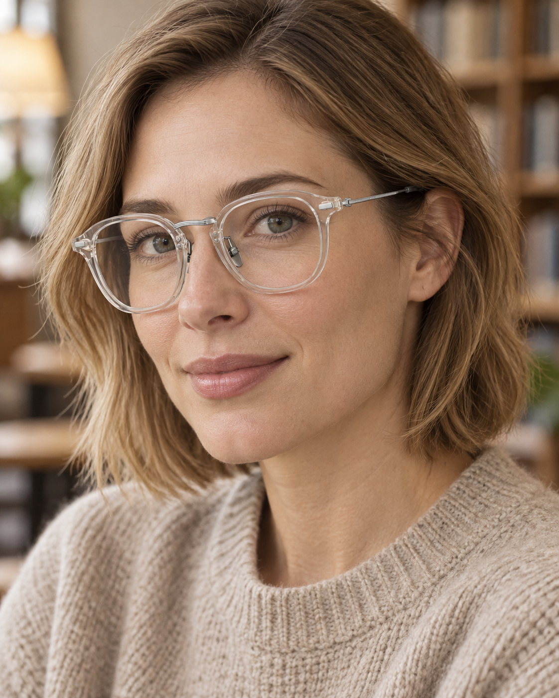Moreau Geometric Frames in Crystal Silver - worn by a woman