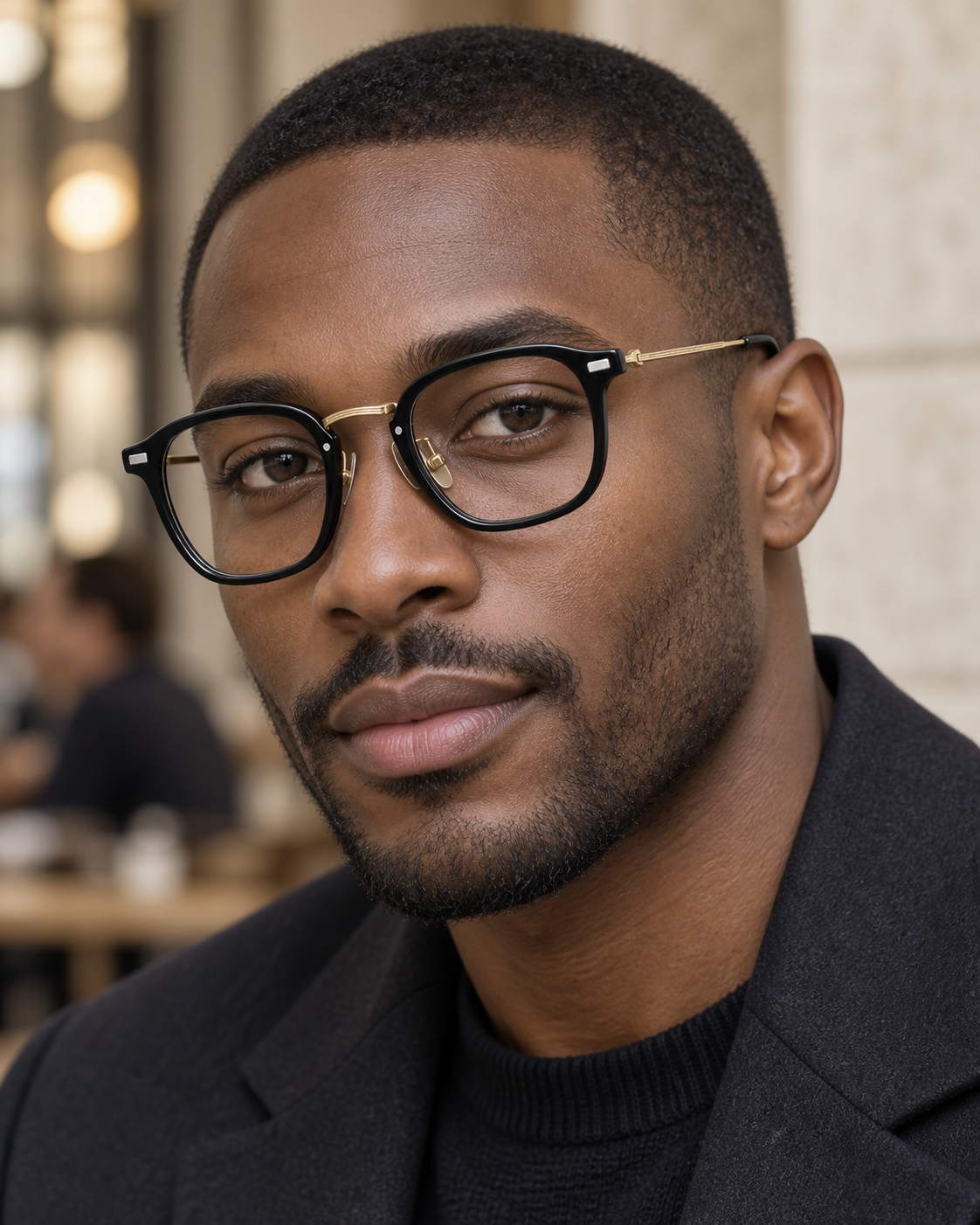 Moreau Geometric Frames in Black Gold - worn by a man