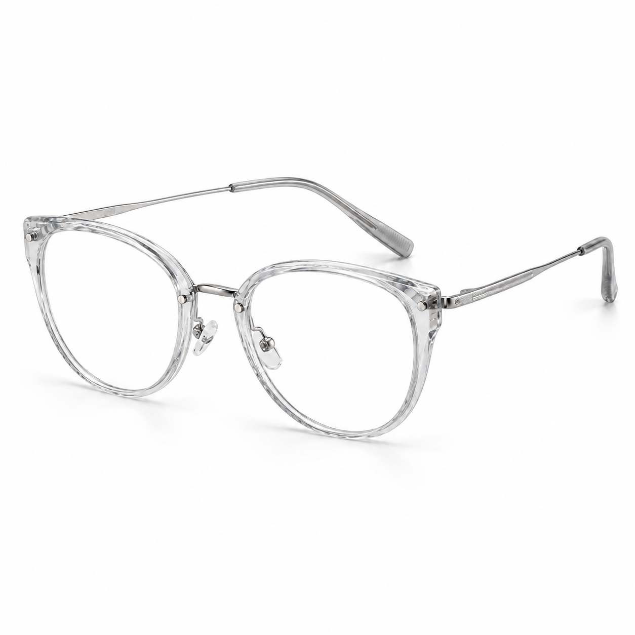 Solène Cat-Eye Frames in Crystal Silver - product view on white background