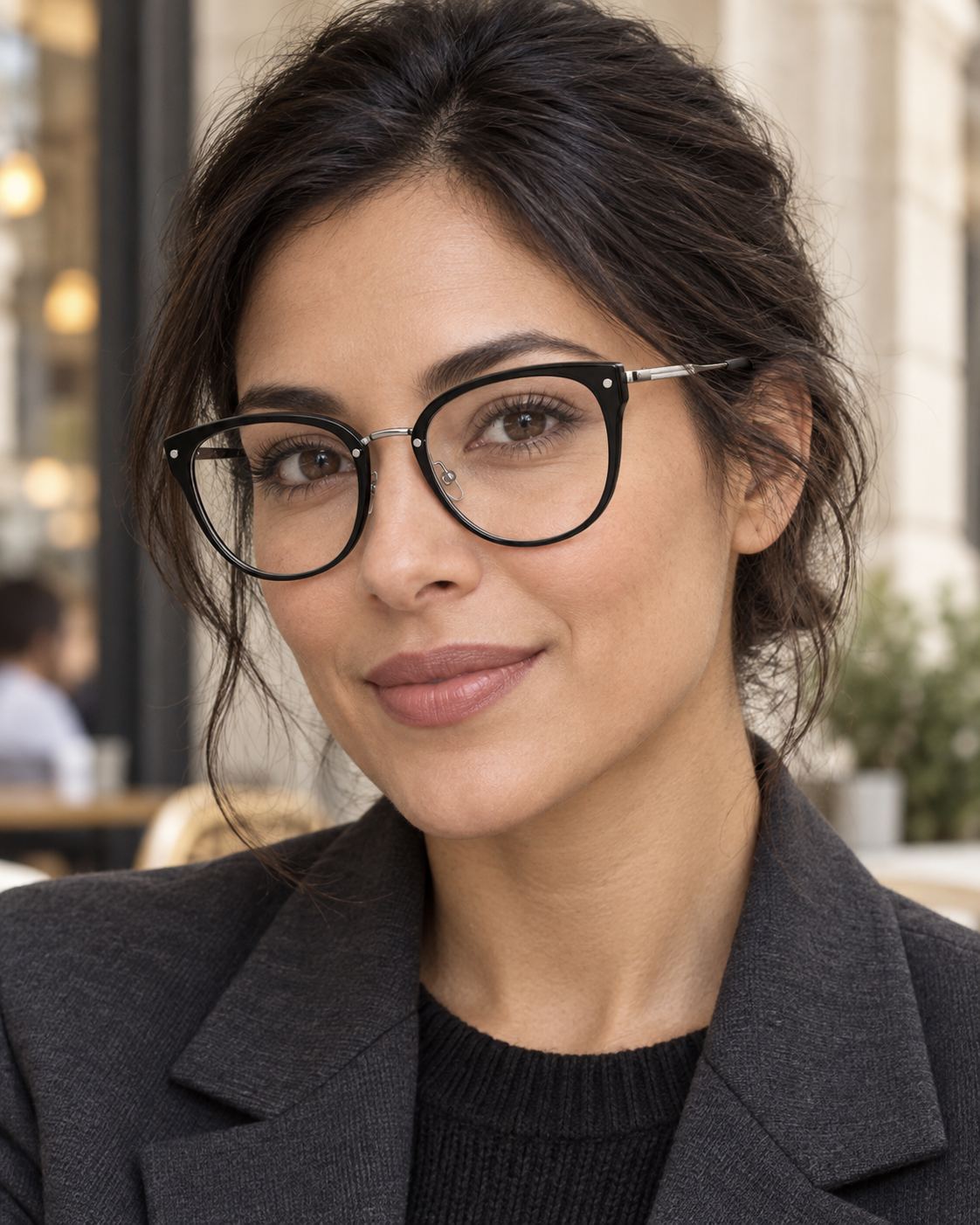Solène Cat-Eye Frames in Black Silver - worn by a woman
