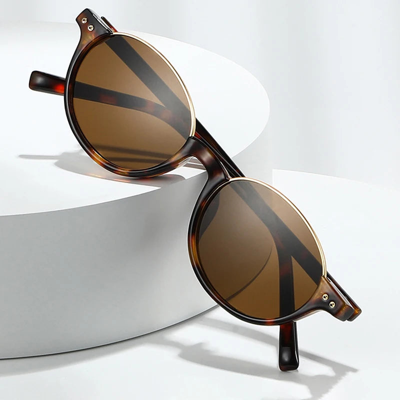 Unisex Retro Half-Frame Round Sunglasses
