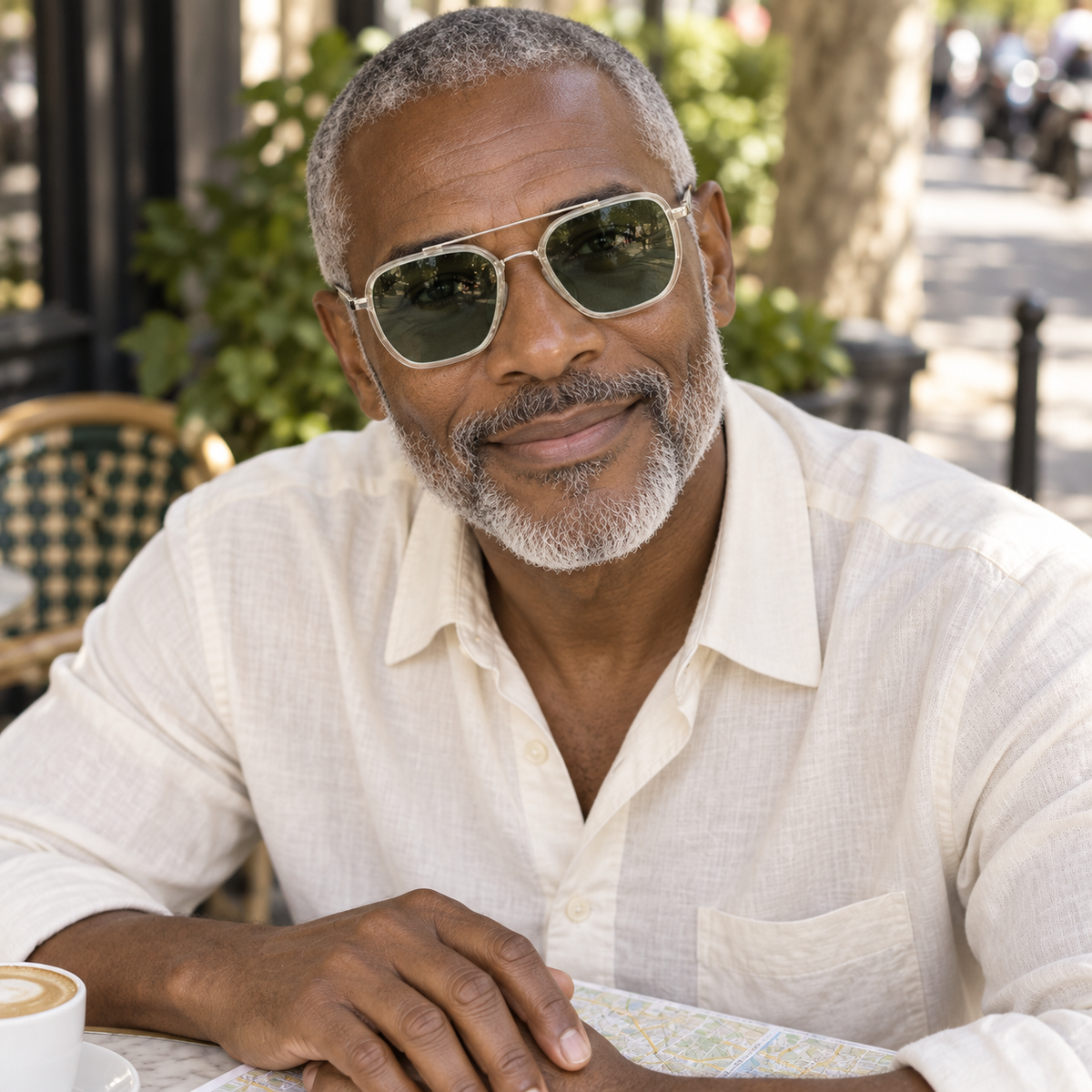 Serena Polarized Navigator Sunglasses in Crystal Green - worn by a man