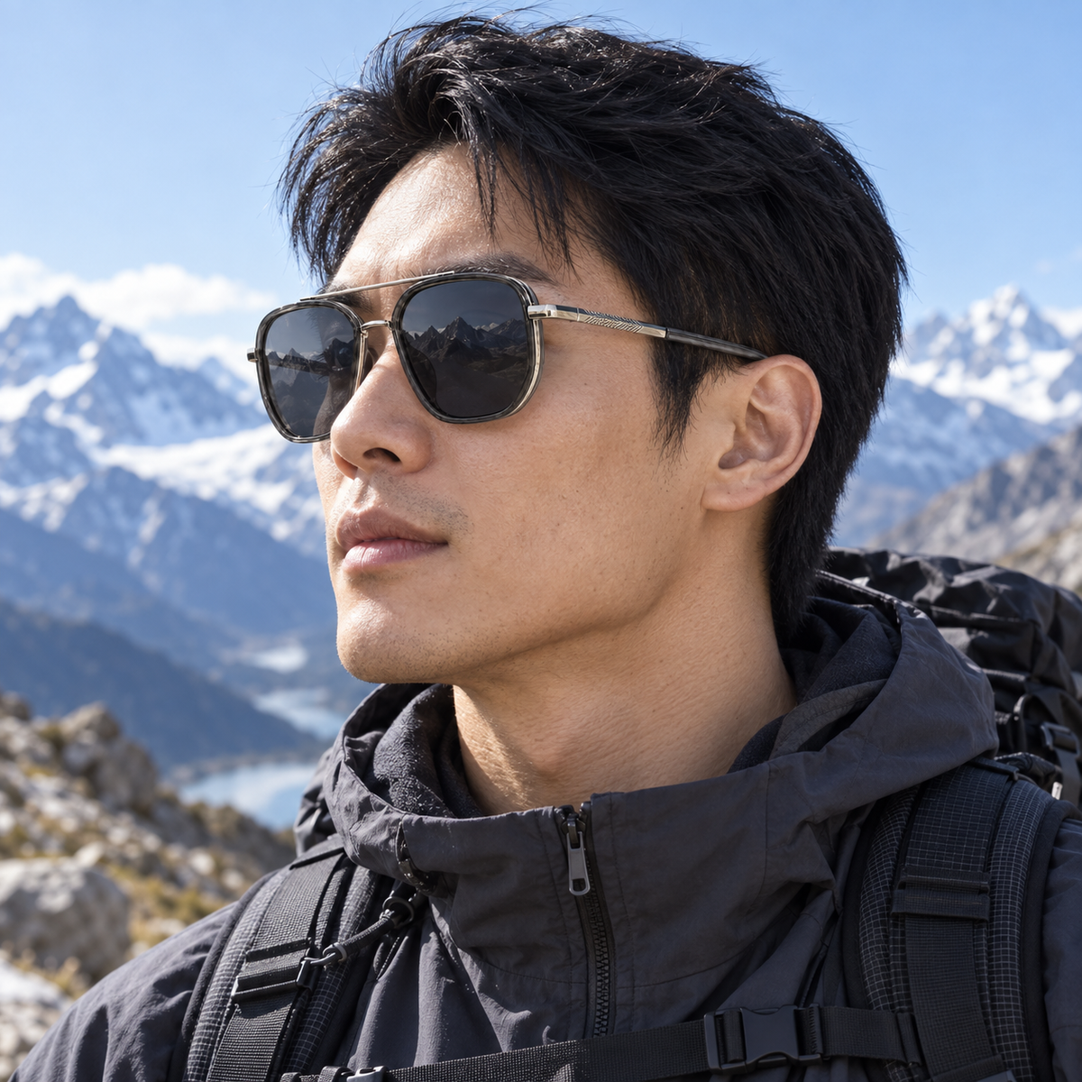 Serena Polarized Navigator Sunglasses in Smoke Gray - worn by a man