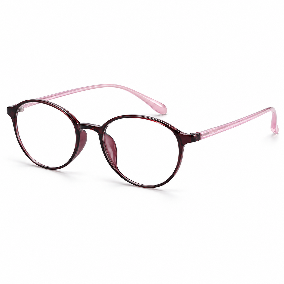 Colette Oval Frames in Burgundy - clear-lens optical frame on white background