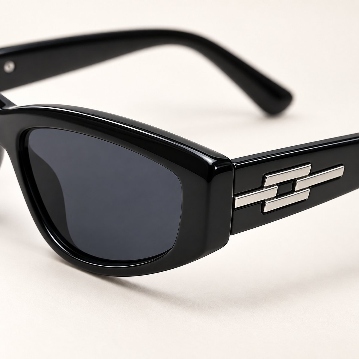 Vionelle Cat-Eye Sunglasses in Black - sculptural silver-tone temple accents detail