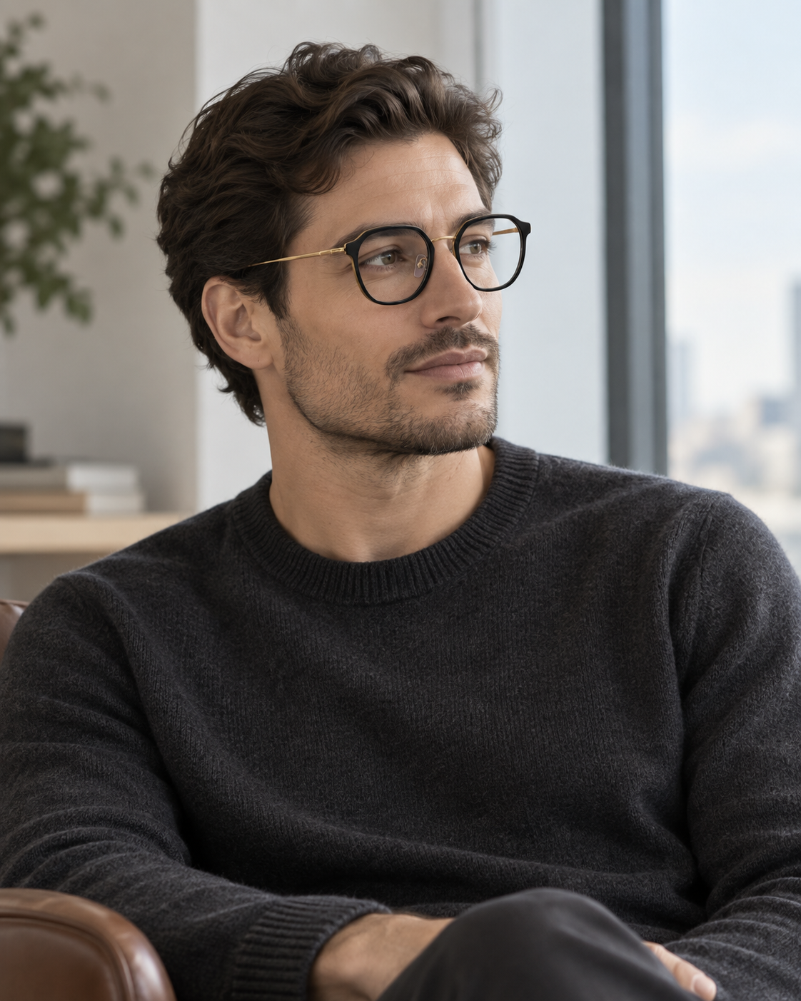 Hadley Titanium Frames in Black Gold - worn by a man