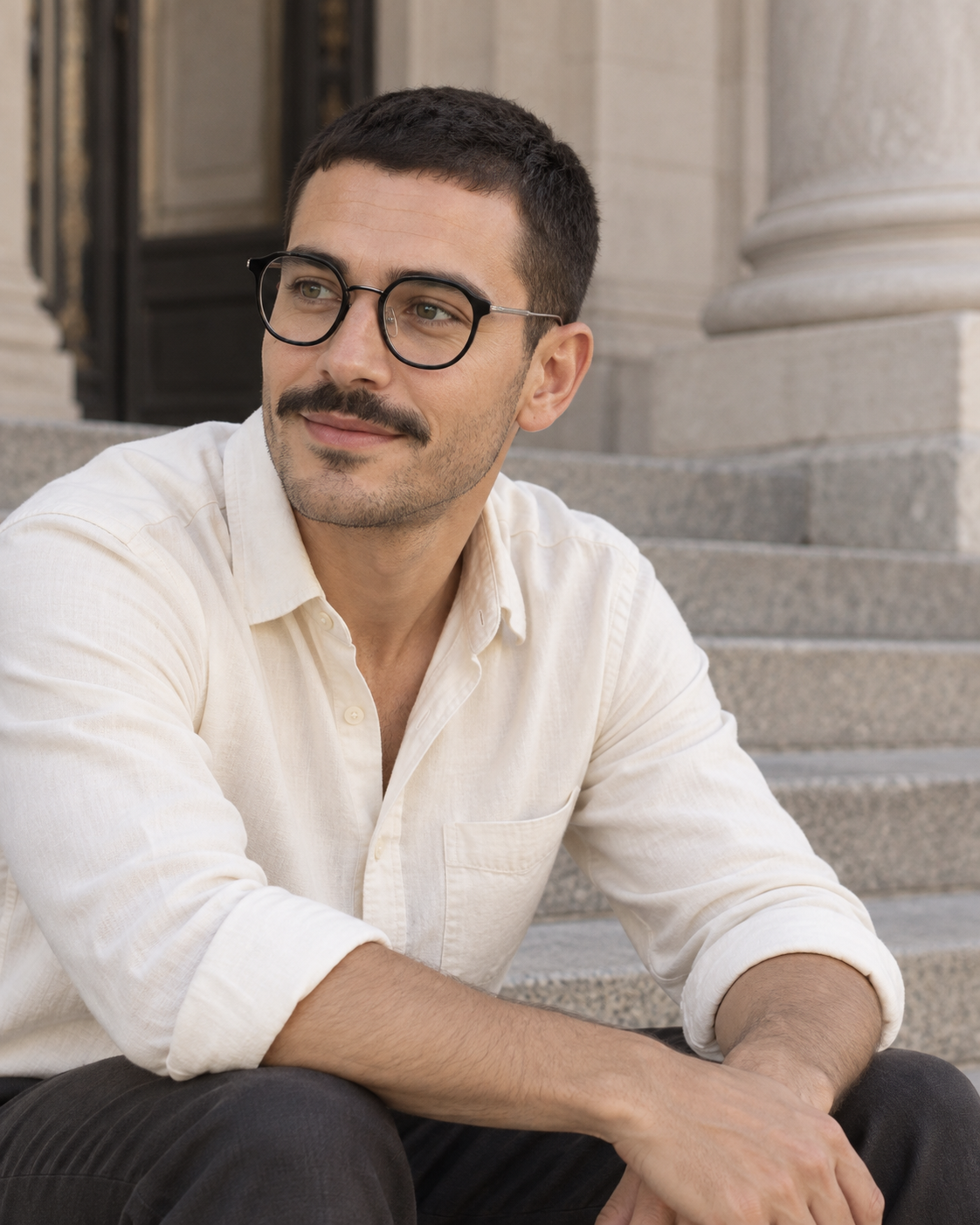 Hadley Titanium Frames in Black Gunmetal - worn by a man