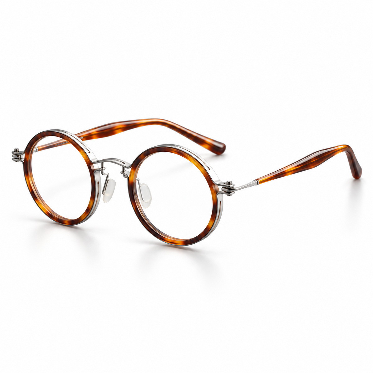 Elian Round Titanium Frames in Dark Tortoise Silver - product view on white background