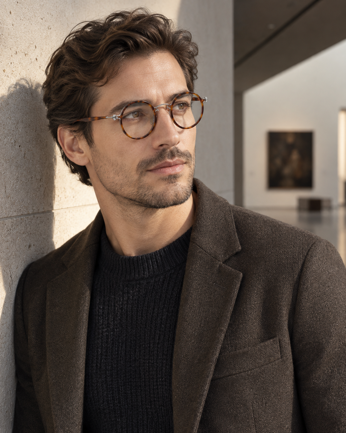 Elian Round Titanium Frames in Dark Tortoise Silver - worn by a man