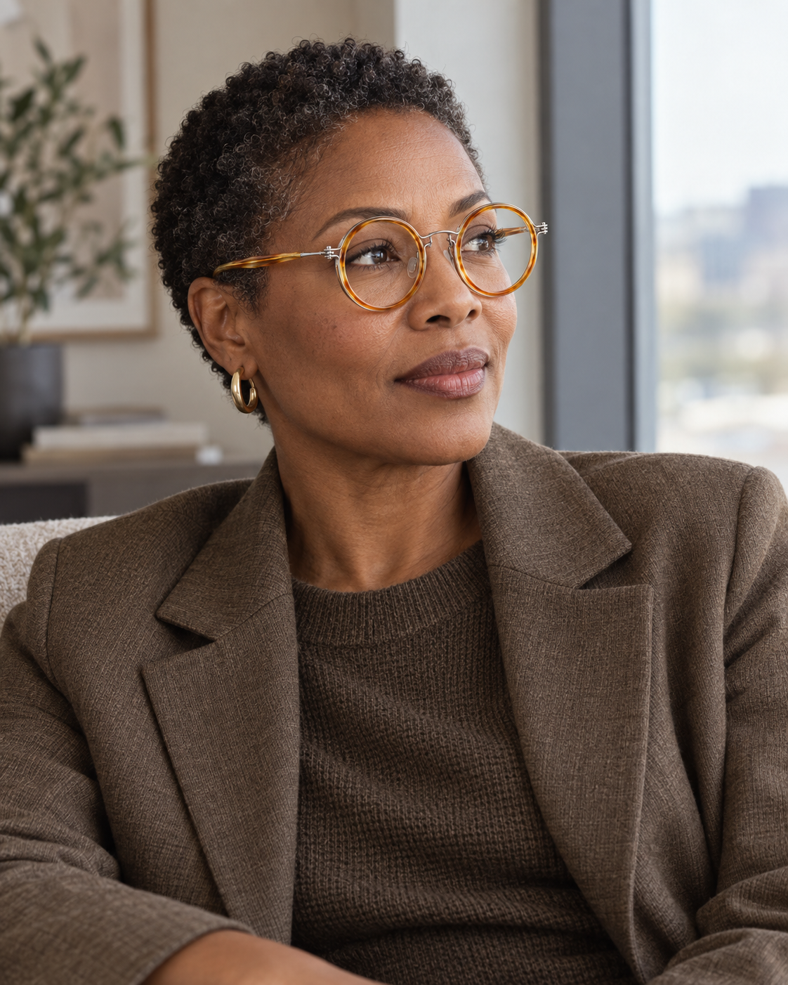 Elian Round Titanium Frames in Amber Silver - worn by a woman