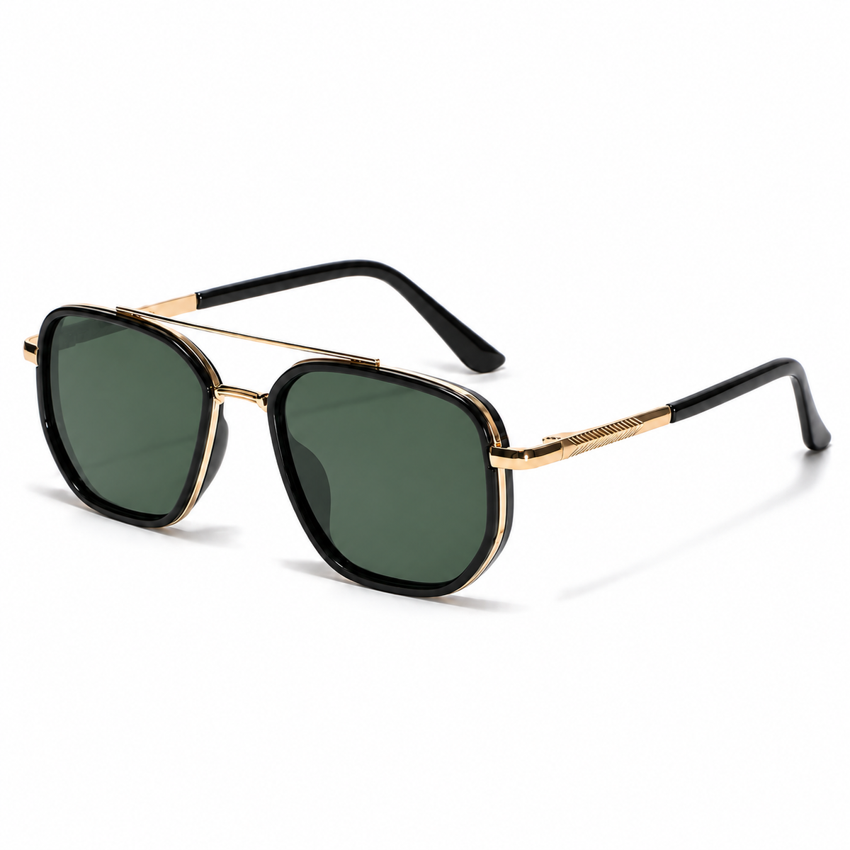 Serena Polarized Navigator Sunglasses in Black Green - product view on white background