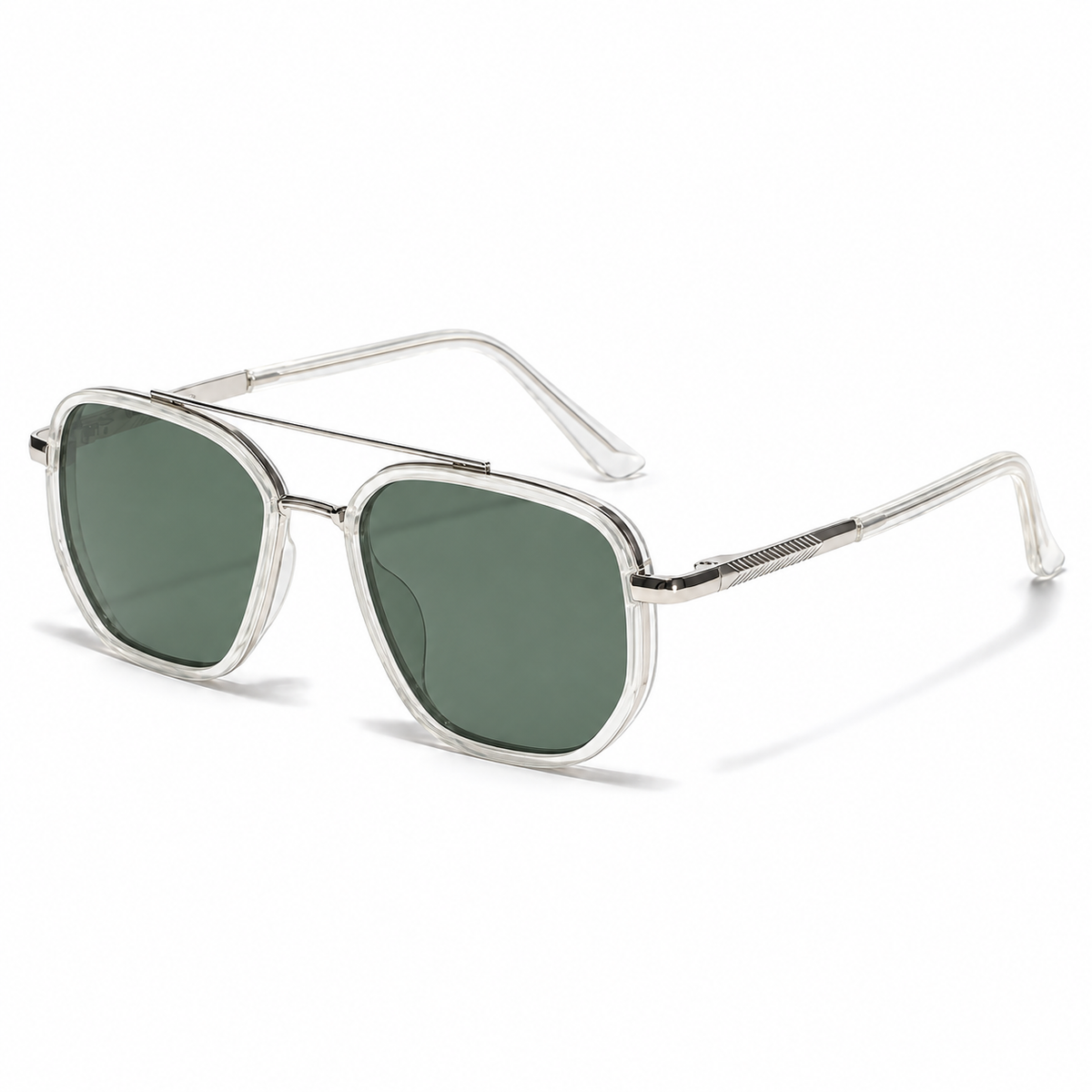 Serena Polarized Navigator Sunglasses in Crystal Green - product view on white background