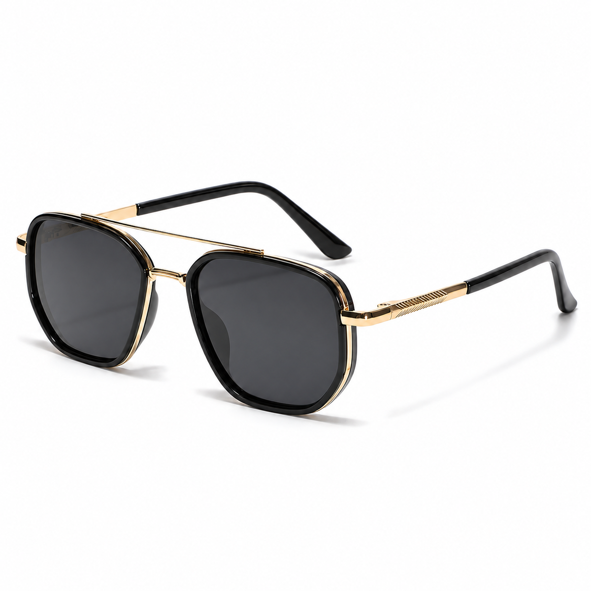 Serena Polarized Navigator Sunglasses in Black Gold - product view on white background
