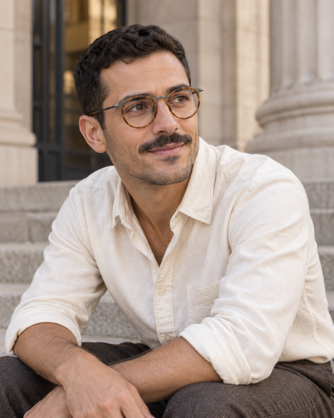 Valois Titanium Frames in Amber Tortoise - worn by a man