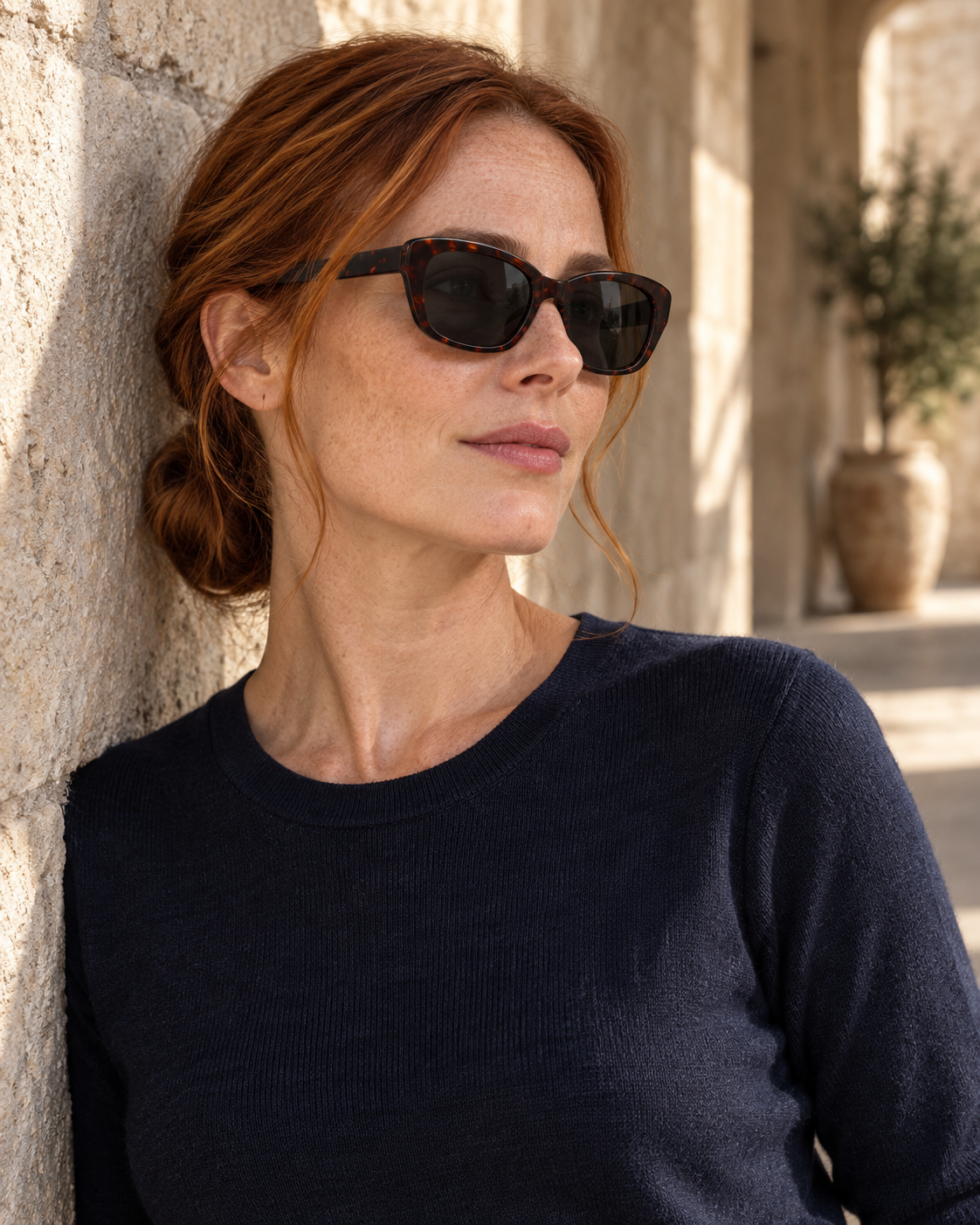 Marceau Square Sunglasses in Tortoise - worn by a woman