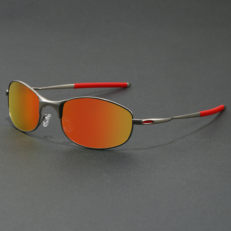 Rovello Polarized Sunglasses in Silver Red Mirror - product view on charcoal background