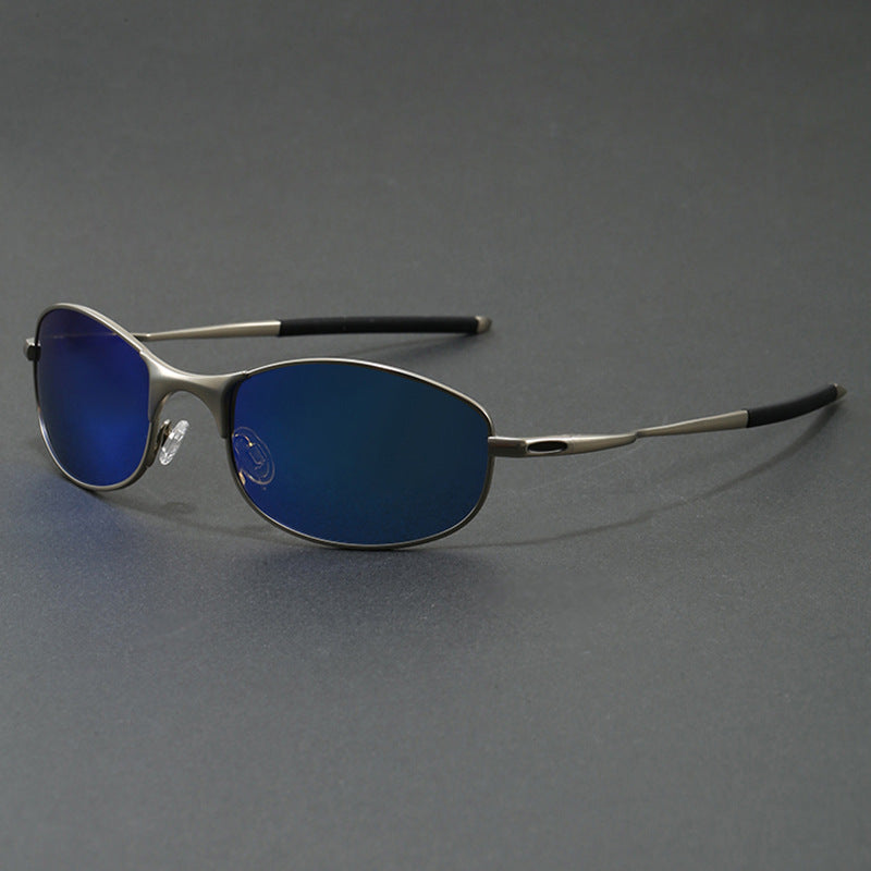 Rovello Polarized Sunglasses in Silver Blue Mirror - product view on charcoal background