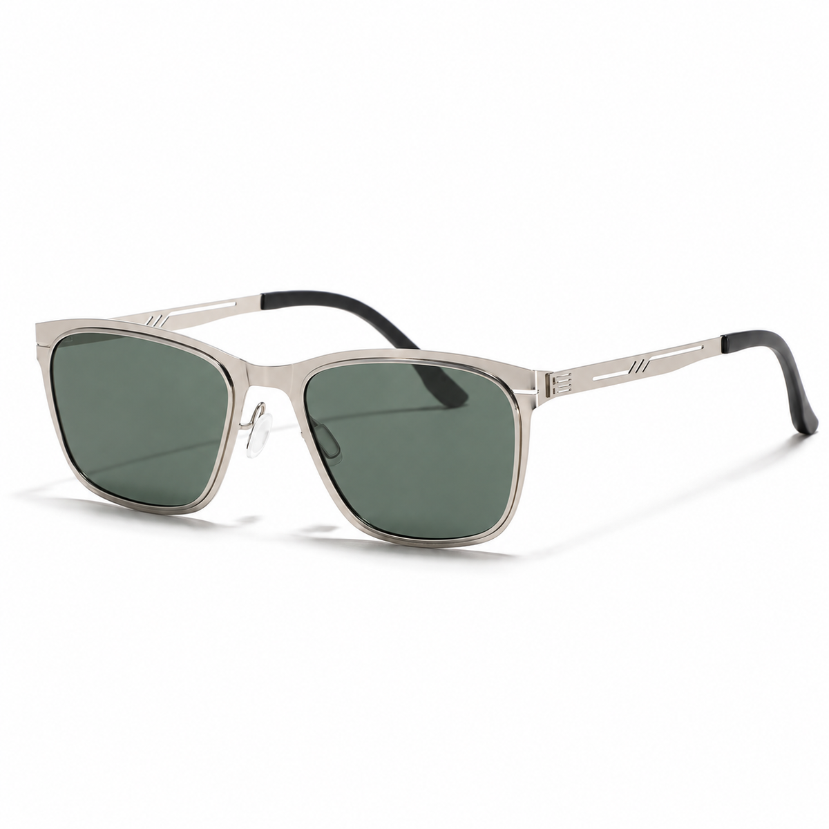 Vareno Polarized Square Sunglasses in Silver Green - product view on white background