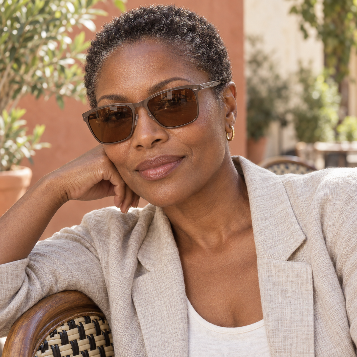 Vareno Polarized Square Sunglasses in Bronze Brown - worn by a woman