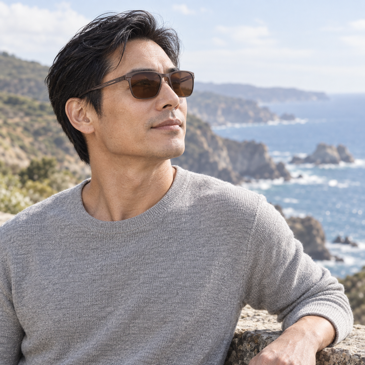 Vareno Polarized Square Sunglasses in Bronze Brown - worn by a man