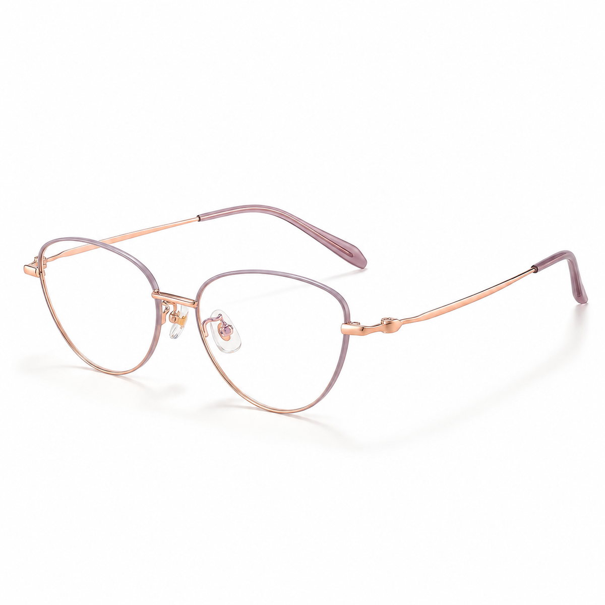 Odeline Titanium Cat-Eye Frames in Purple Rose Gold - product view on white background