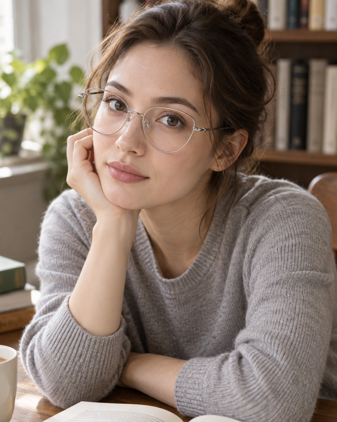 Odeline Titanium Cat-Eye Frames in Silver - worn by a woman
