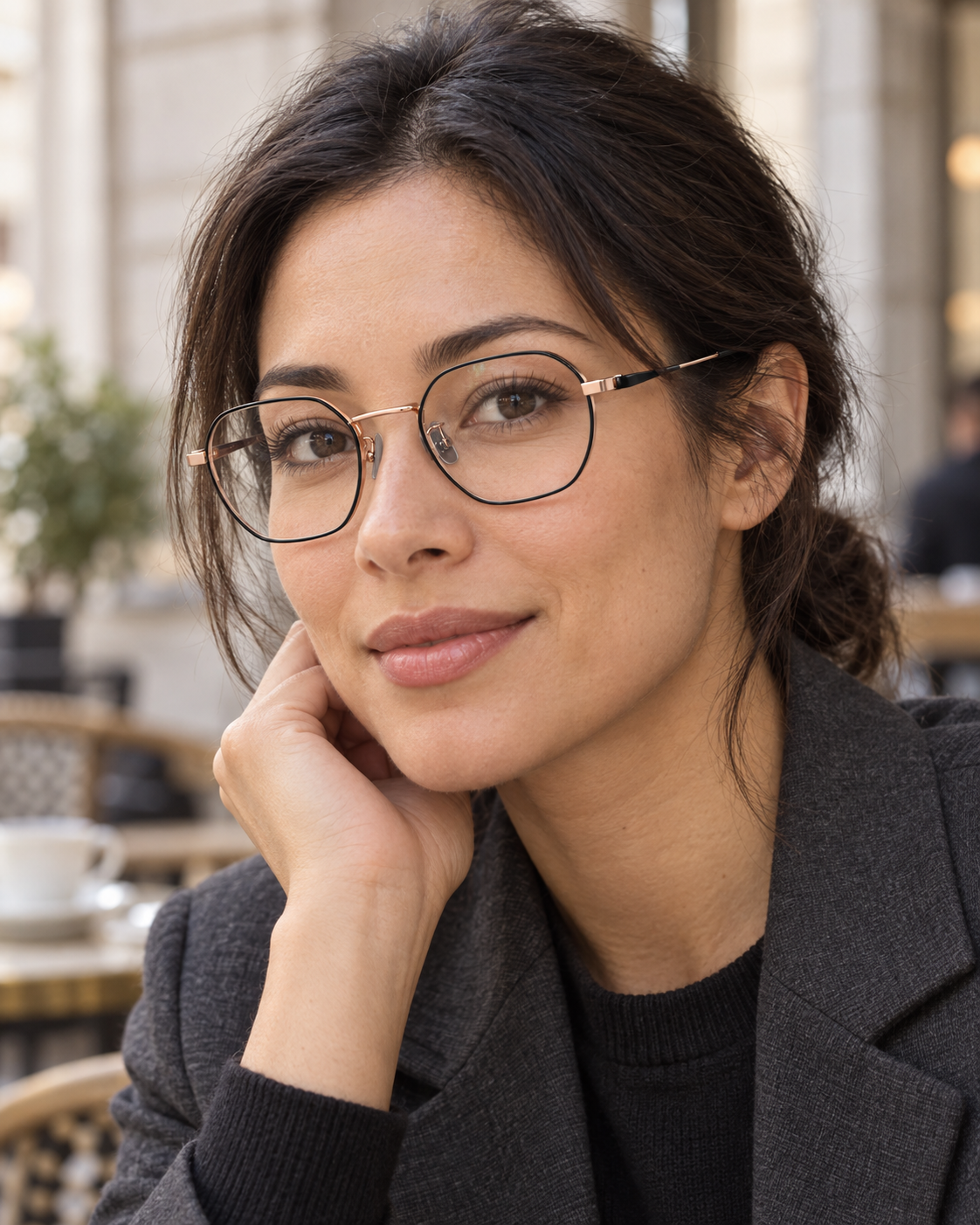 Soren Titanium Frames in Black Rose Gold - worn by a woman