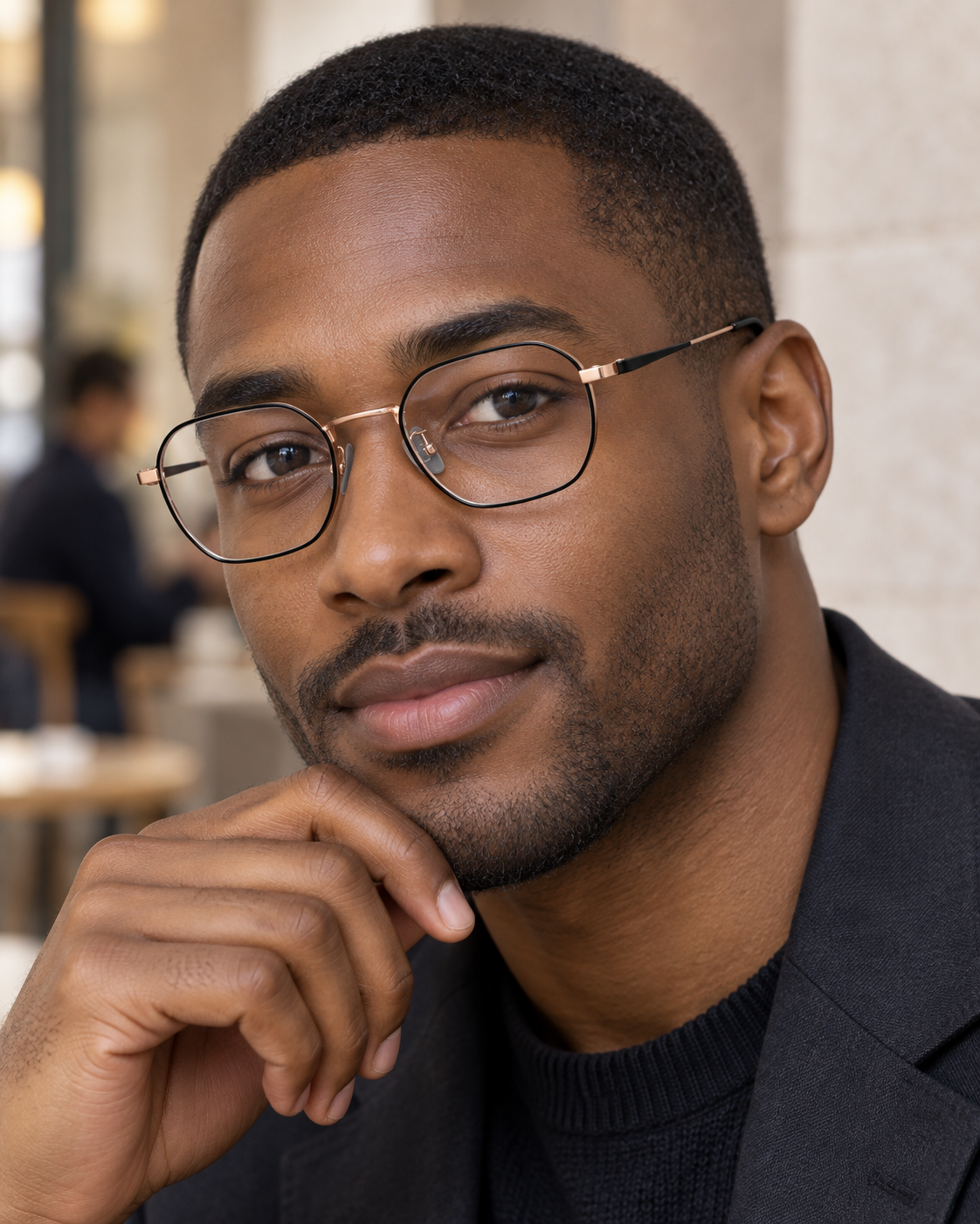 Soren Titanium Frames in Black Rose Gold - worn by a man