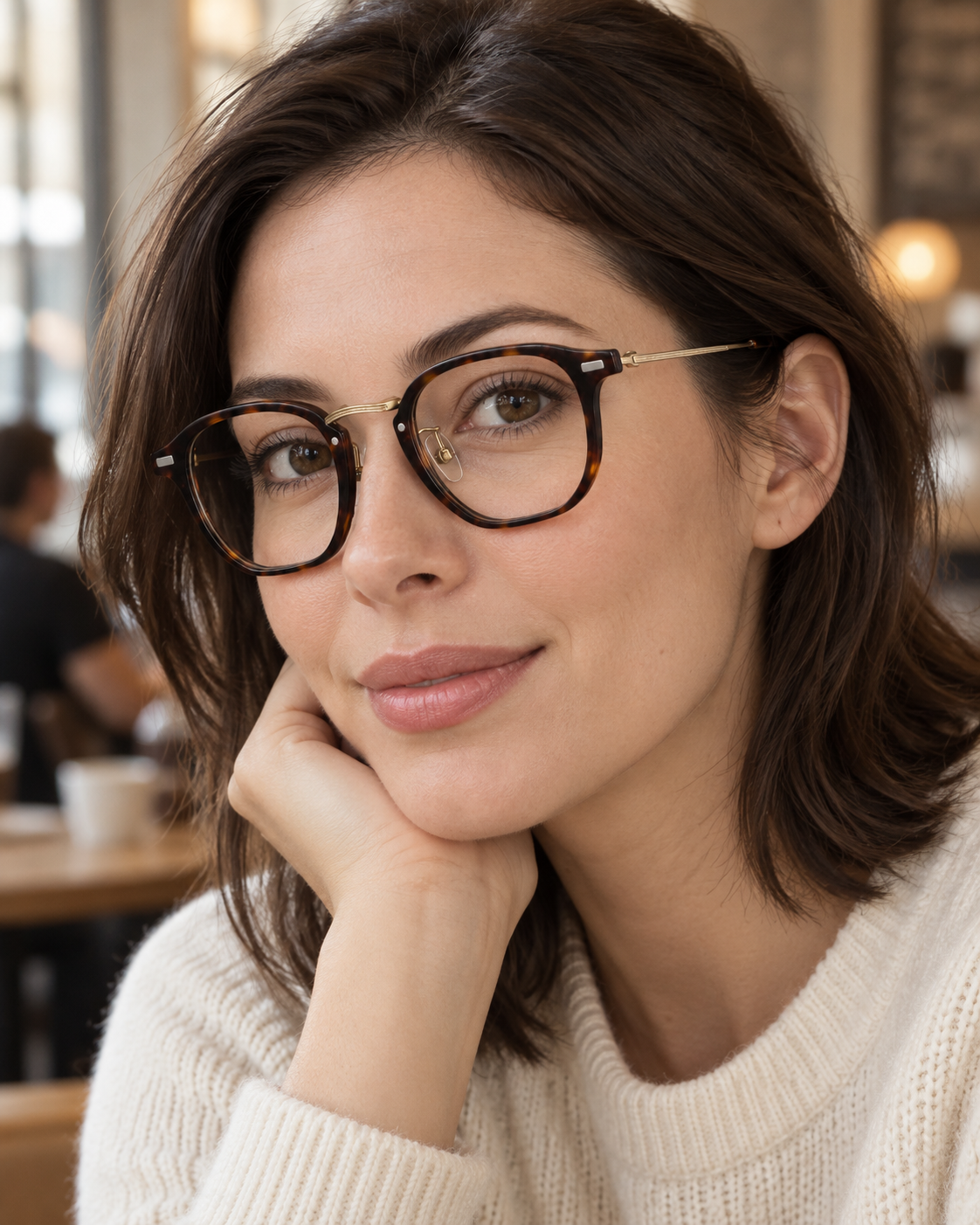 Moreau Geometric Frames in Tortoiseshell - worn by a woman