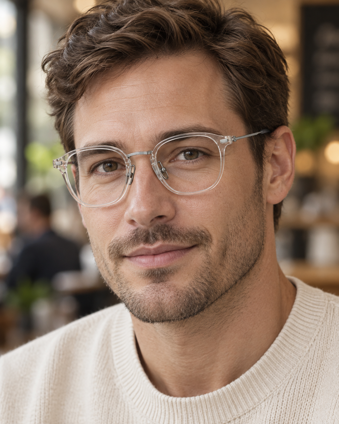 Moreau Geometric Frames in Crystal Silver - worn by a man