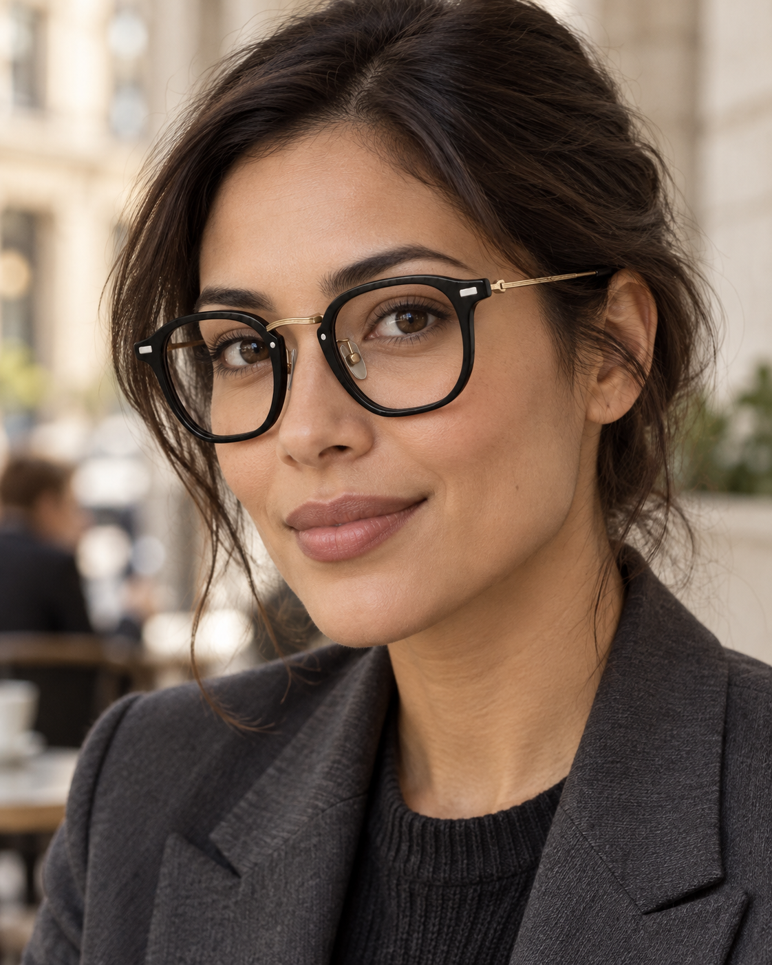 Moreau Geometric Frames in Black Gold - worn by a woman
