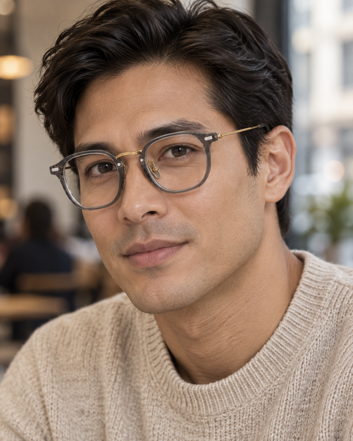 Moreau Geometric Frames in Smoke Gold - worn by a man