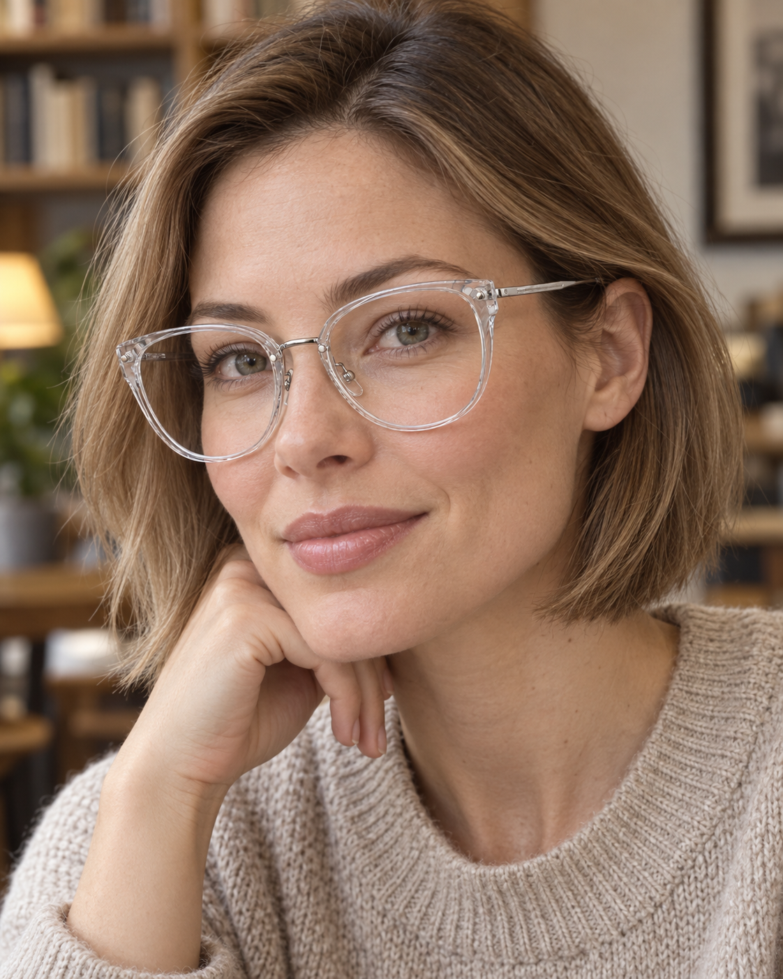 Solène Cat-Eye Frames in Crystal Silver - worn by a woman