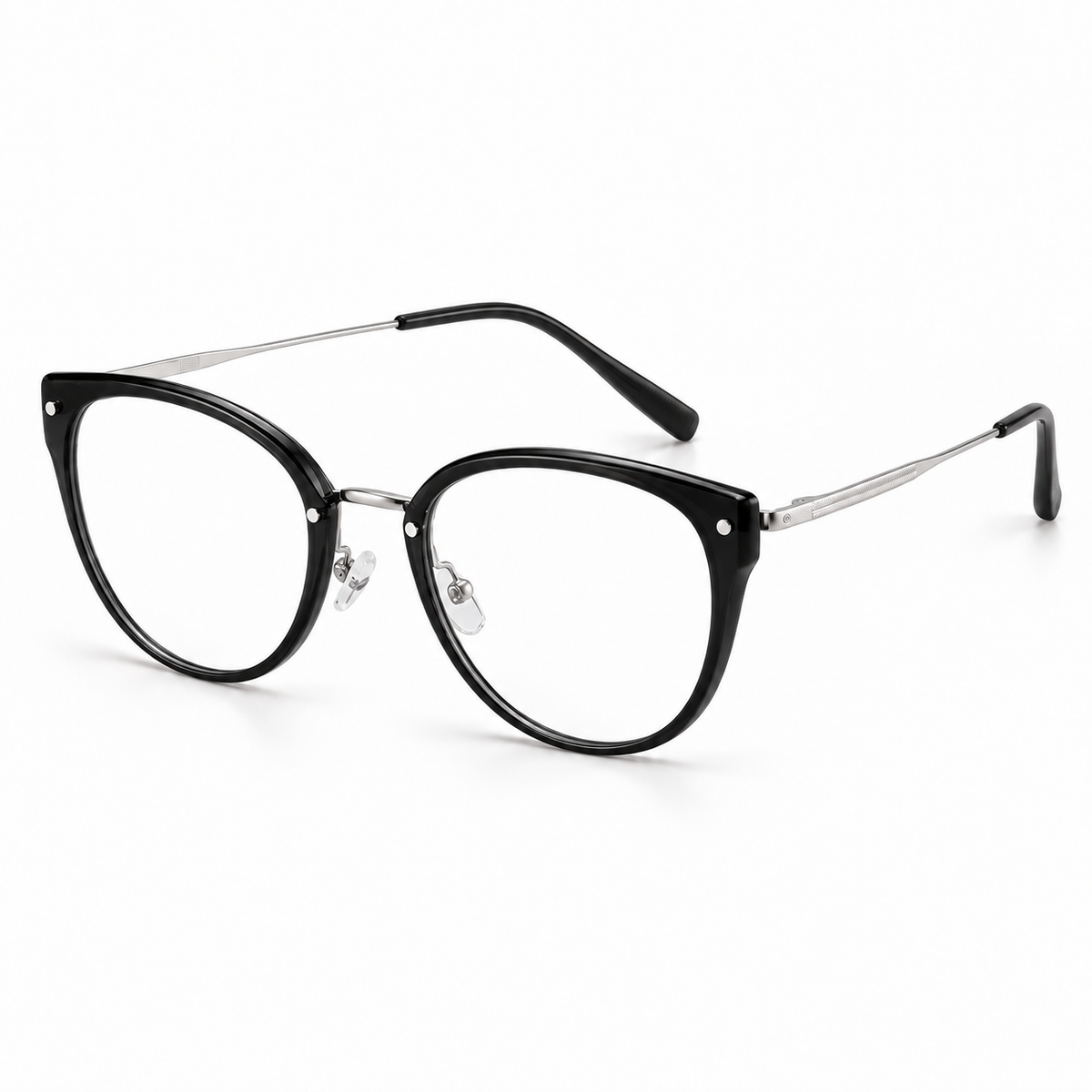 Solène Cat-Eye Frames in Black Silver - product view on white background