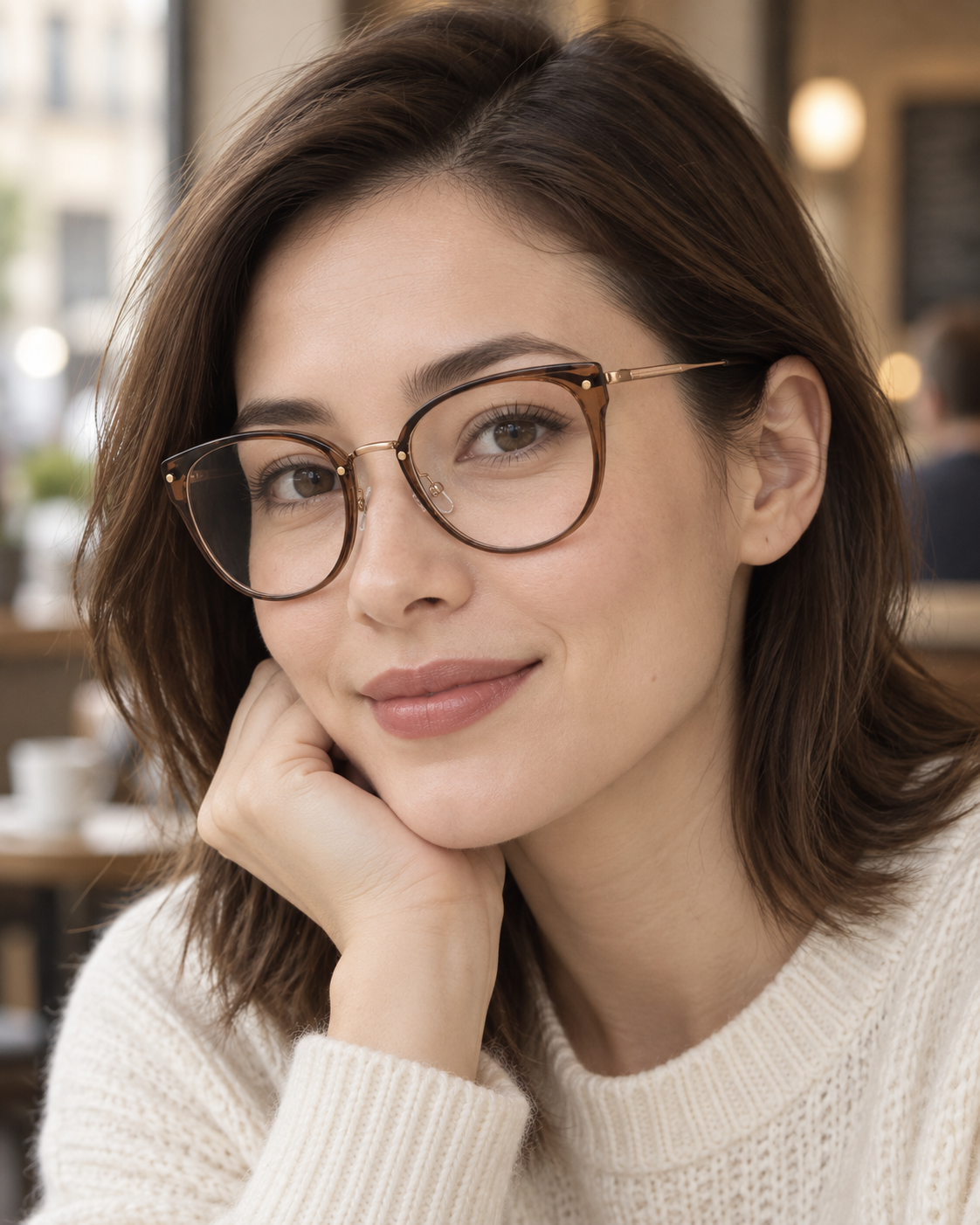 Solène Cat-Eye Frames in Tea Rose Gold - worn by a woman